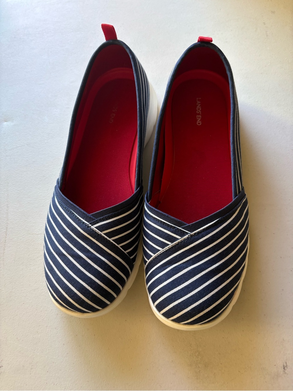 Lands' End Navy and White Striped Slip-On Shoes s 10